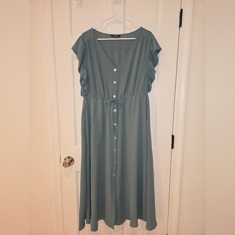 BloomChic Teal Maxi Dress with Button Detail